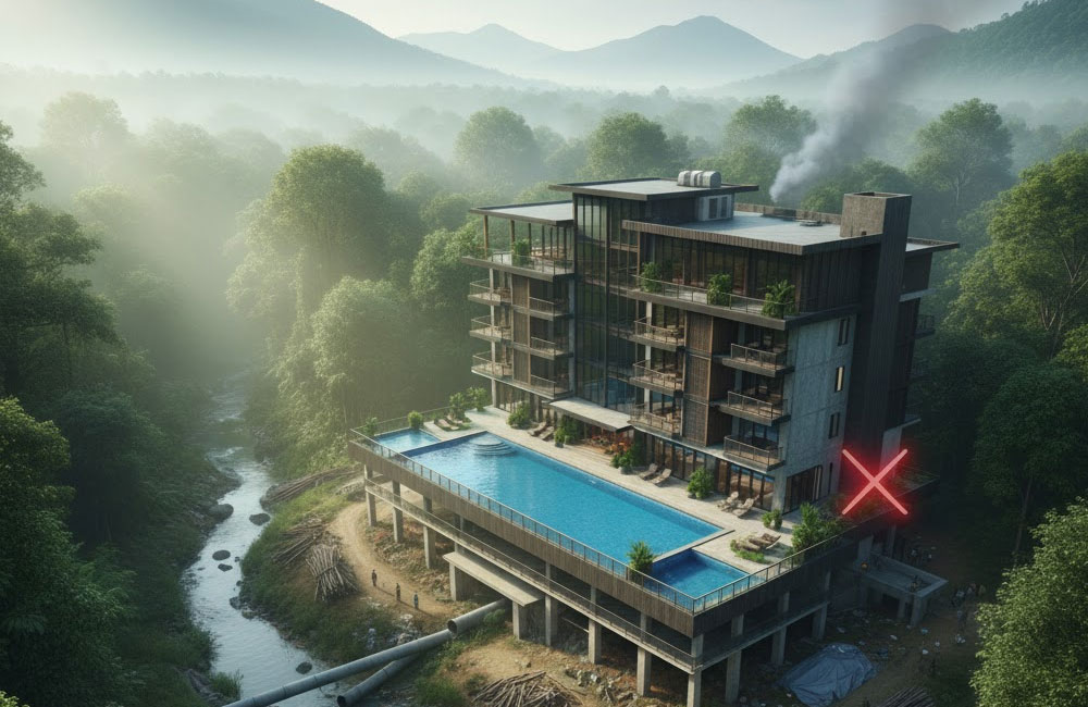 නීති විරෝධී හෝටලයක් නිසා සිංහරාජයේ ලෝක උරුම වනාන්තරයට සහ ජල පෝෂකවලට තර්ජනයක්