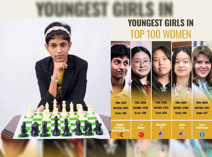 ලොව හොඳ ම චෙස් ක්‍රීඩිකාවන් 100 දෙනා අතරට ශ්‍රී ලංකාවේ දේවින්ධ්‍යා ඕෂිනී ගුණවර්ධන