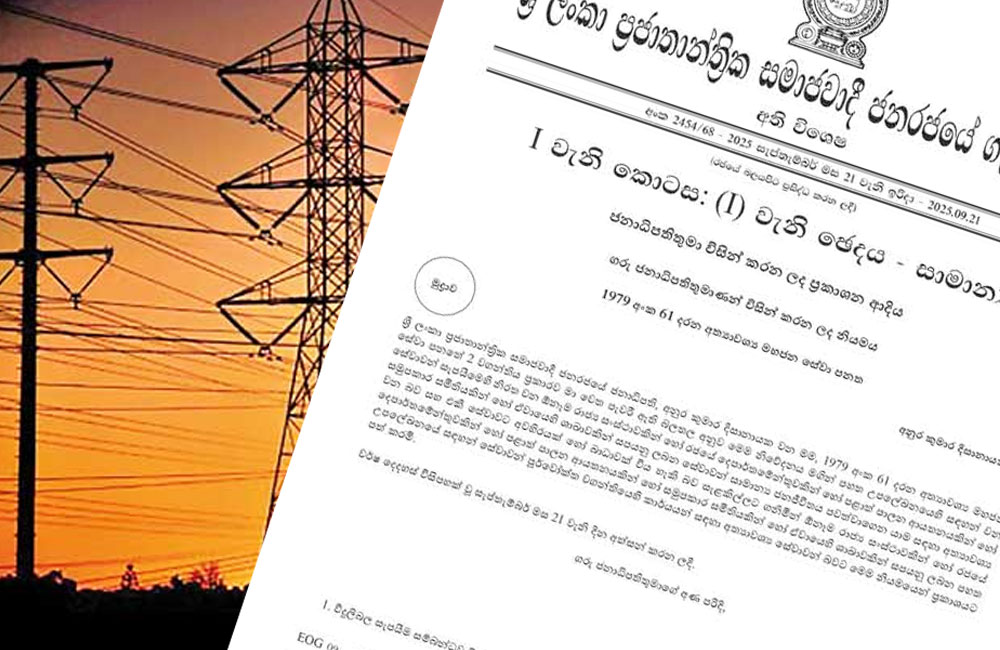 විදුලිබල සේවාවන් සැපයීම අත්‍යාවශ්‍ය සේවාවන් කරමින් ජනපතිගෙන් අතිවිශේෂ ගැසට් පත්‍රයක්