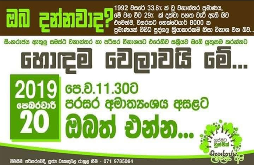 සිංහරාජය රැකගැනීමේ විරෝධතා 20 වැනිදා දවස පුරා !