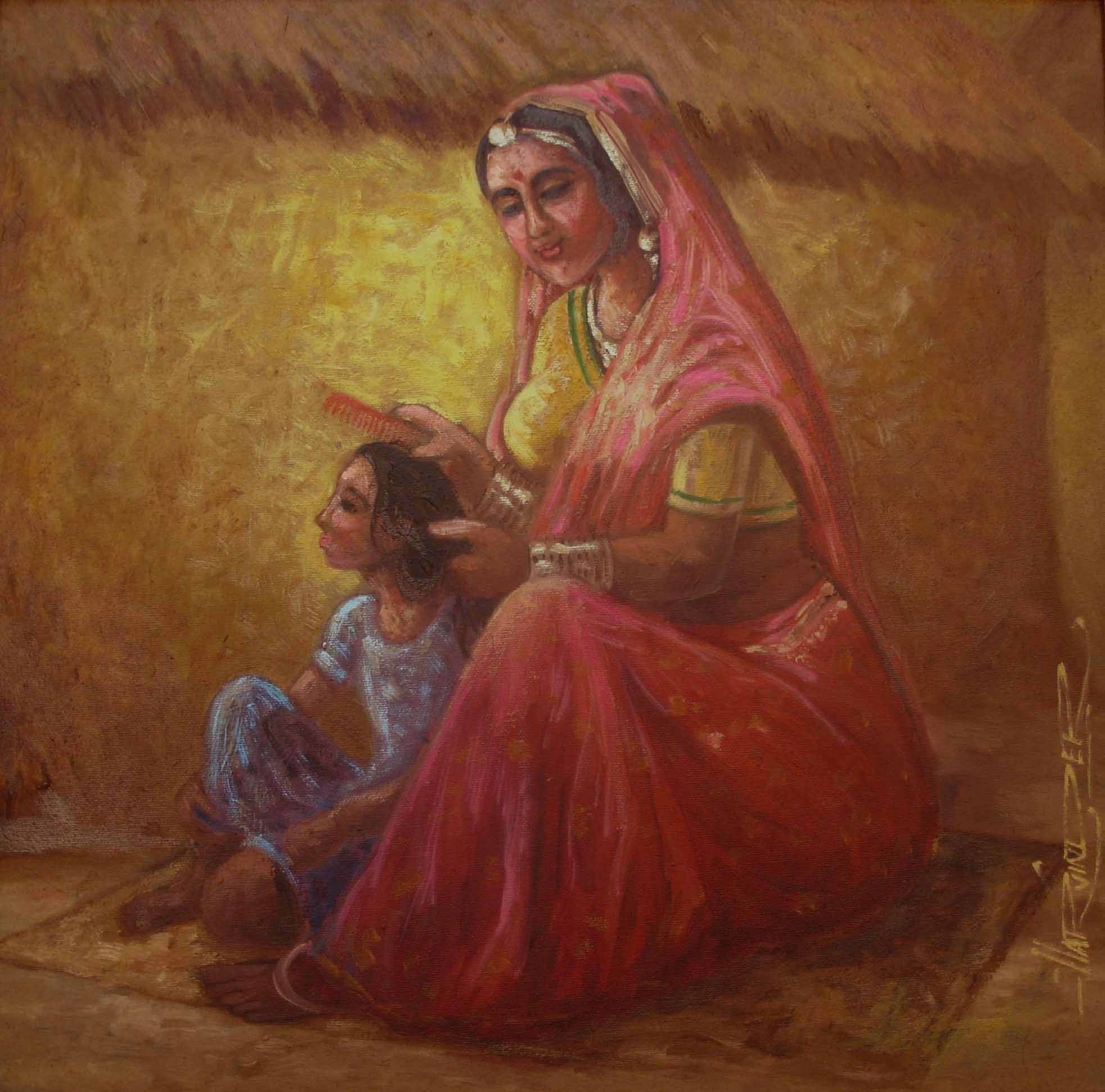 MotherCombing OilonCanvas 18x18Inch