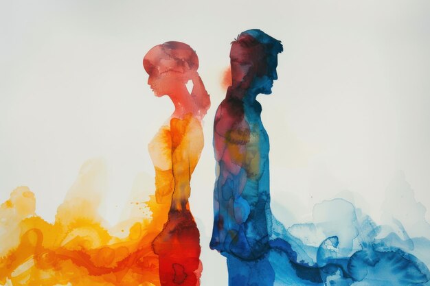 painted color ink illustration man woman stand with their backs each other divorce concept 955712 20543